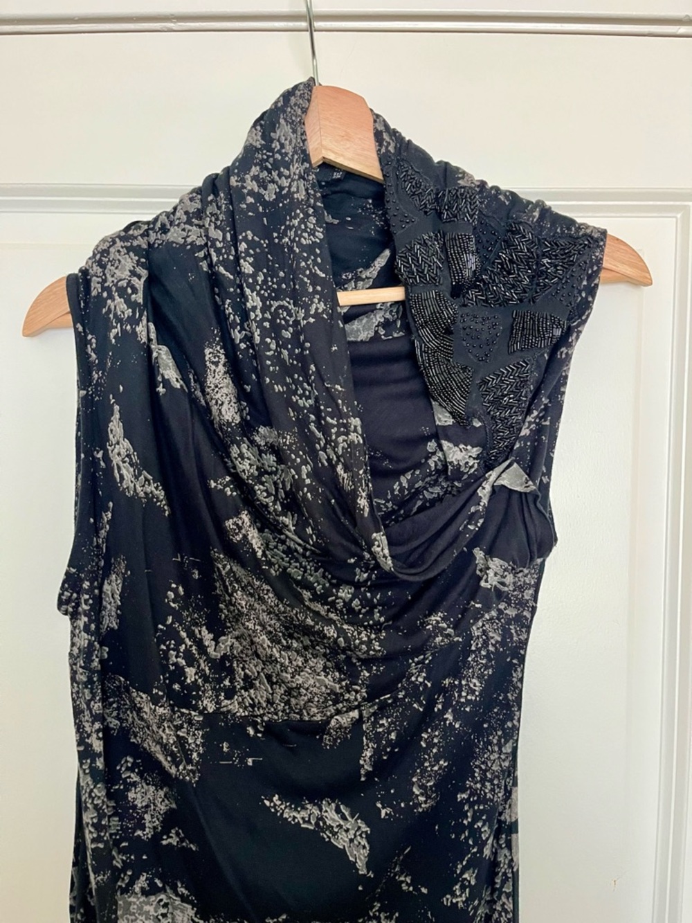AllSaints Black beaded dress with gray mineral pattern